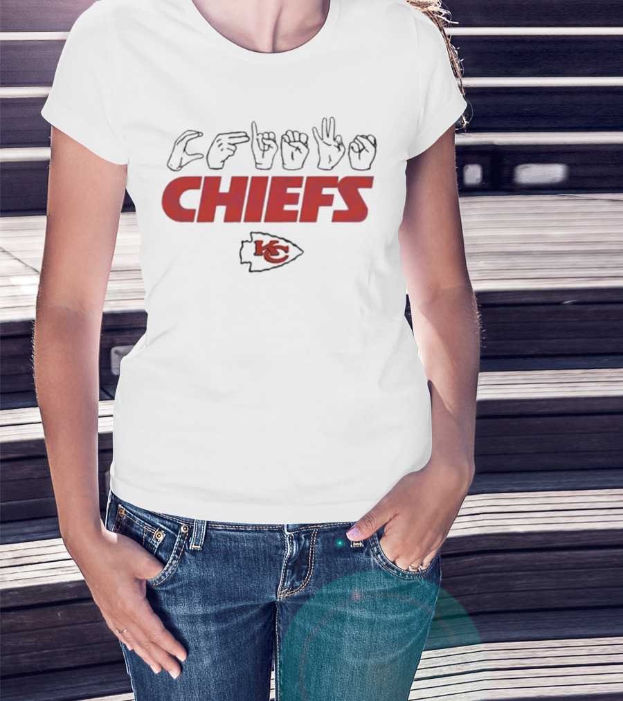 CHIEFS Kansas City Chiefs KC Logo Hand Sign Football T-Shirt