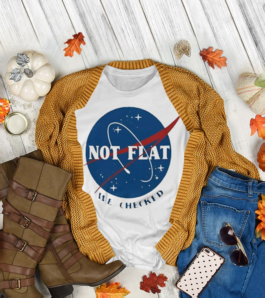 Not Flat We Checked Space Exploration Emblem T-Shirt