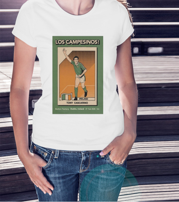 Los Campesinos Dublin Show Featuring Ireland Tony Cascarino Card At Button Factory February 8 2025 T-Shirt