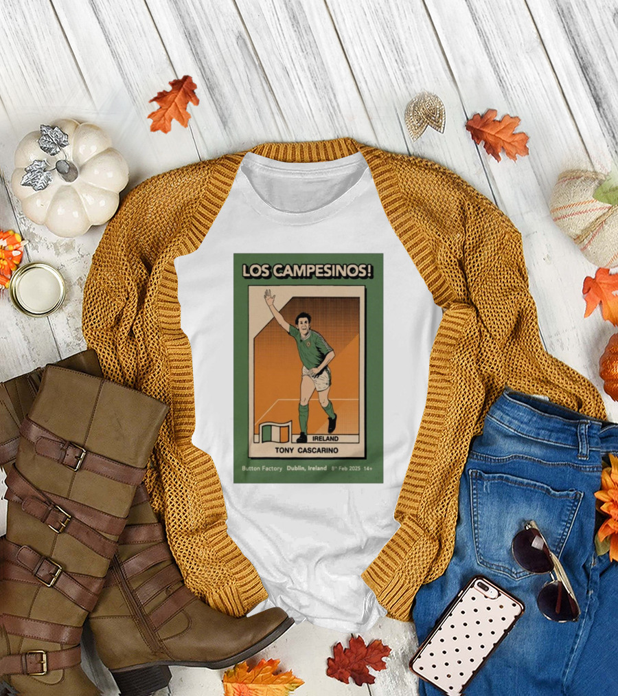 Los Campesinos Dublin Show Featuring Ireland Tony Cascarino Card At Button Factory February 8 2025 T-Shirt