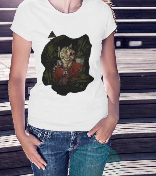 MG Ultra Kid Smiling Masked Figure With Red Outfit And Gas Mask Elements T-Shirt