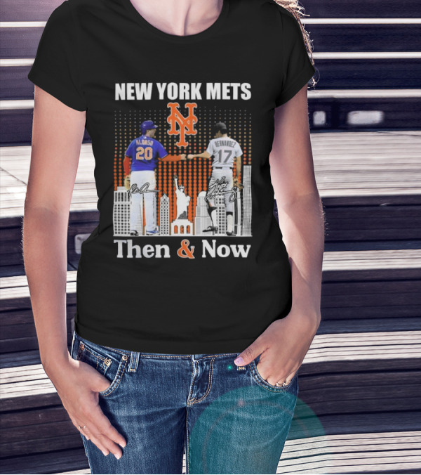 New York Mets Then And Now Pete Alonso Keith Hernandez Signatures T-Shirt