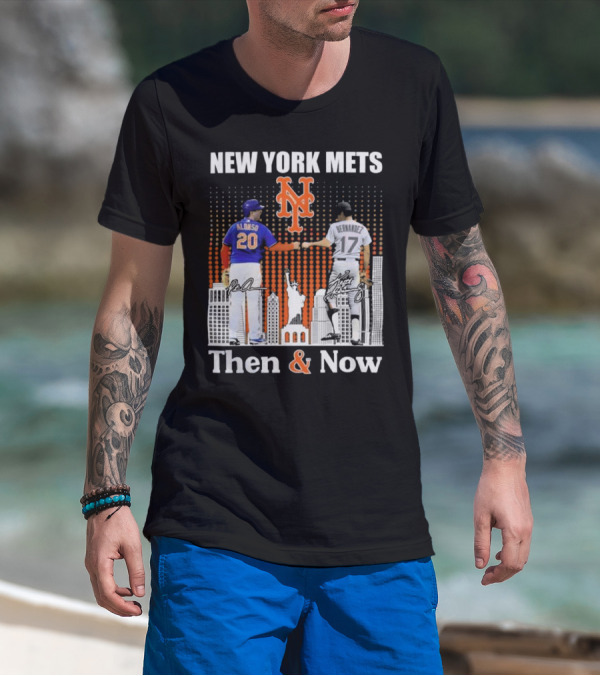 New York Mets Then And Now Pete Alonso Keith Hernandez Signatures T-Shirt