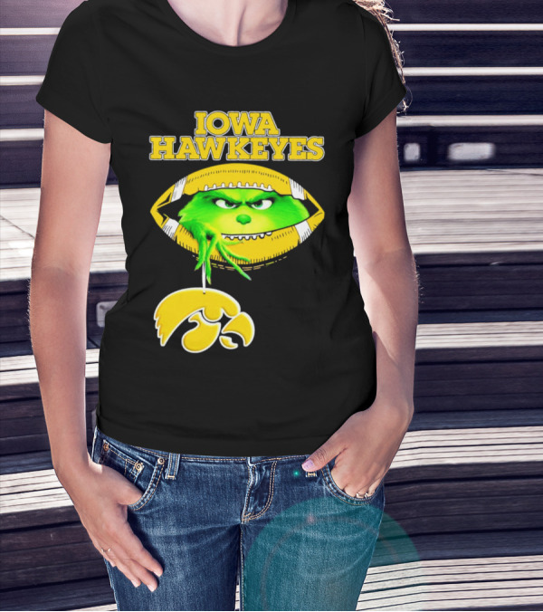 Iowa Hawkeyes Grinch Football Christmas T-Shirt