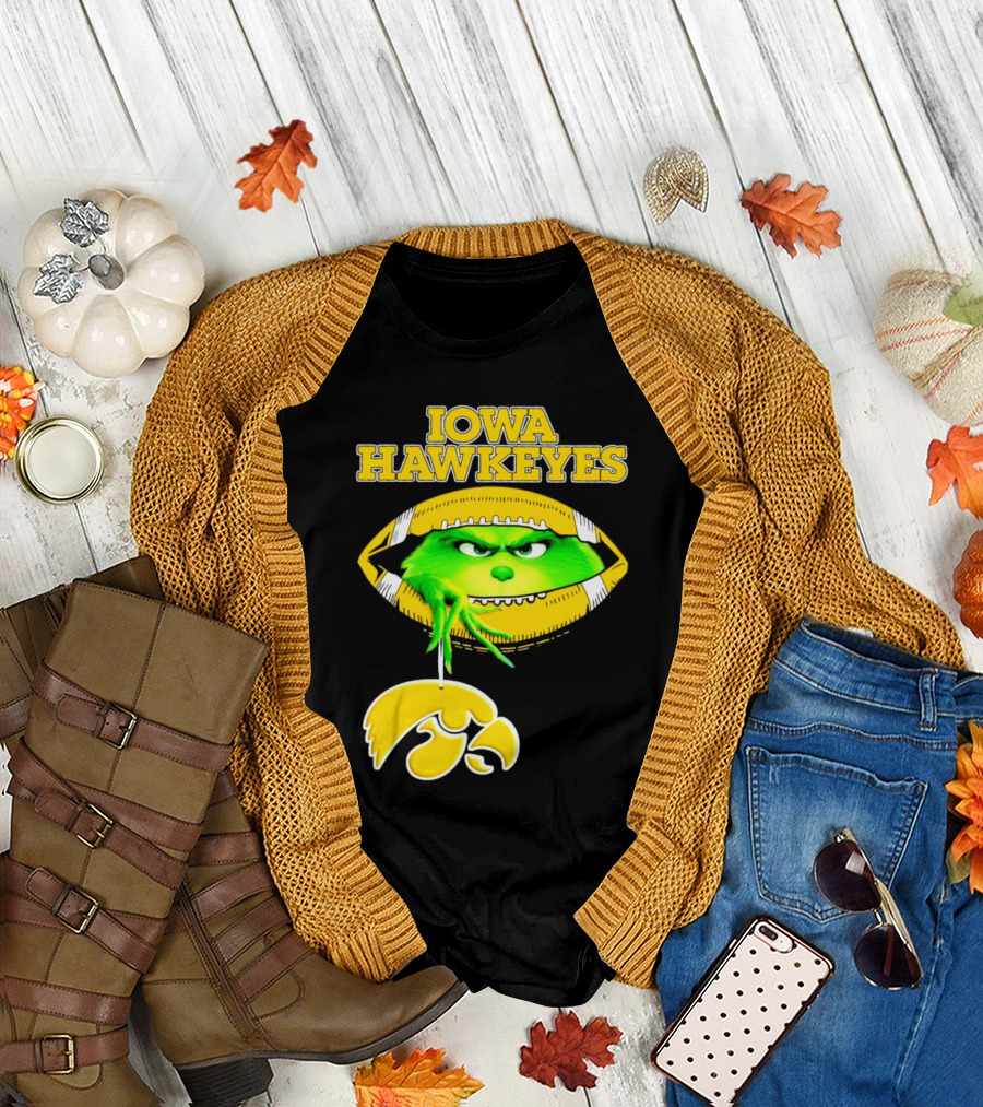 Iowa Hawkeyes Grinch Football Christmas T-Shirt