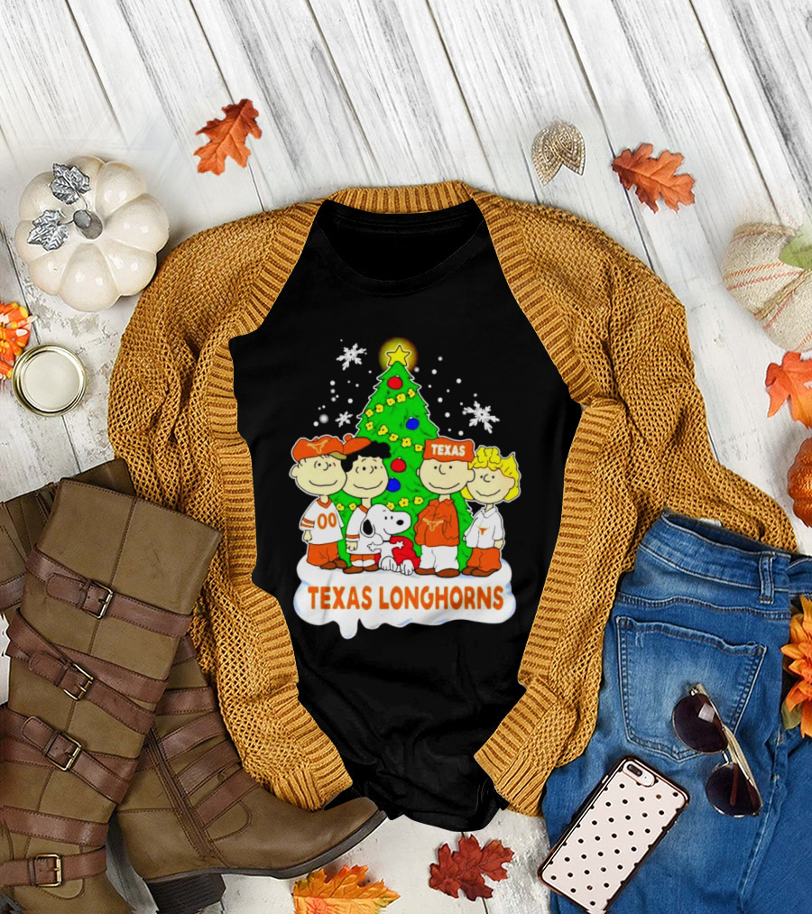 Texas Longhorns Peanuts Characters Christmas Tree T-Shirt