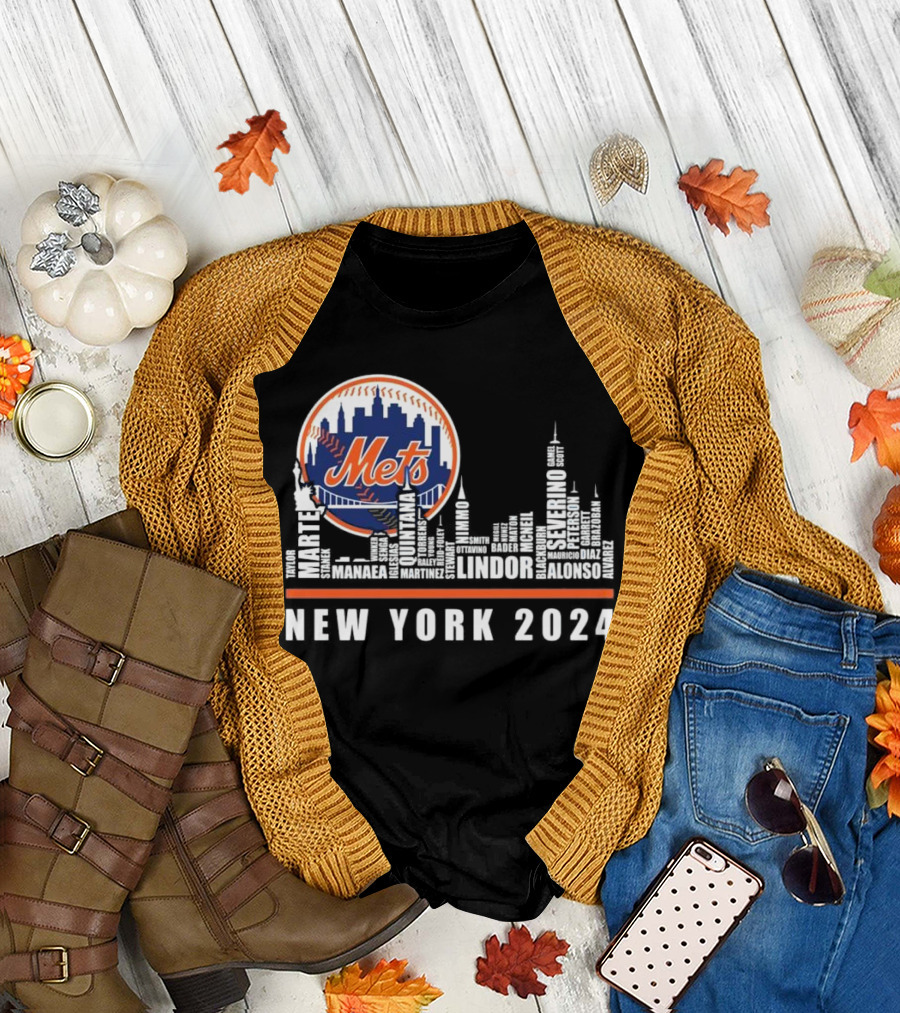 New York Mets Skyline Player Names T-Shirt
