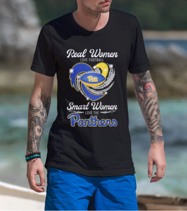 Real Women Love Football Smart Women Love The Pitt Panthers Diamond Heart T-Shirt