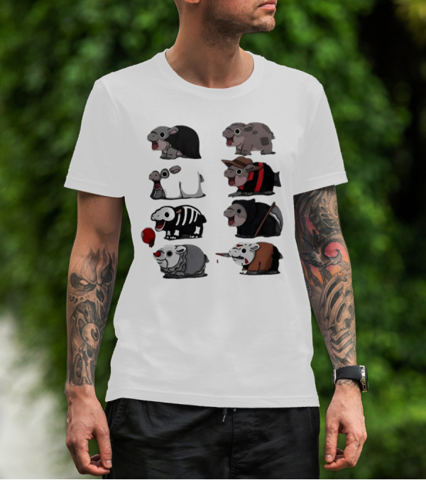 Scary Hippo Moo Deng In Horror Iconic Film Characters T-Shirt