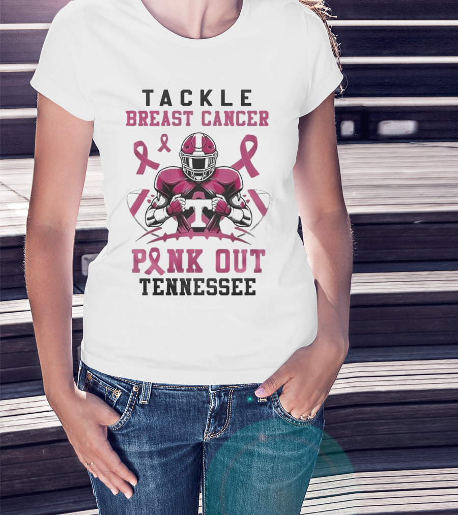 Tackle Breast Cancer Pink Out Tennessee Football T-Shirt