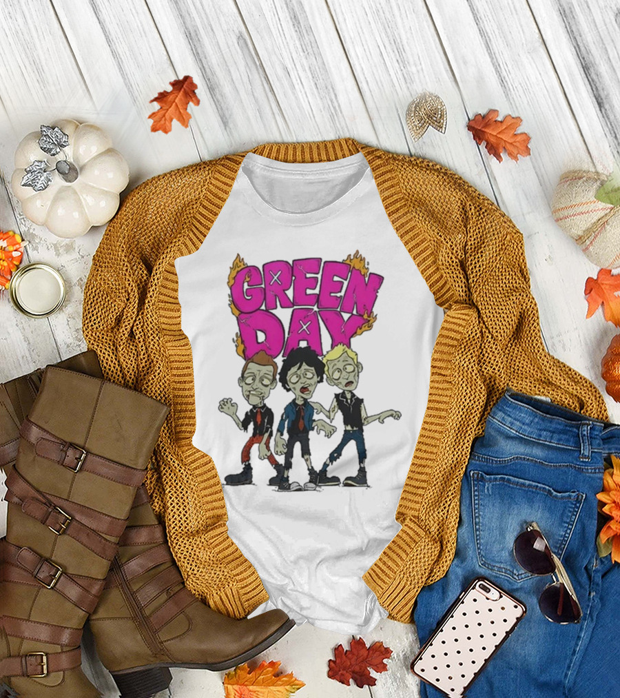 Green Day Zombie Band Cartoon Characters T-Shirt