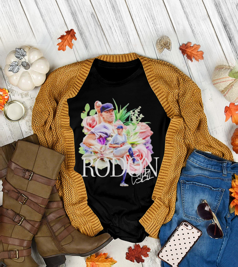 Carlos Rodón New York Yankees Floral Signature Baseball T-Shirt