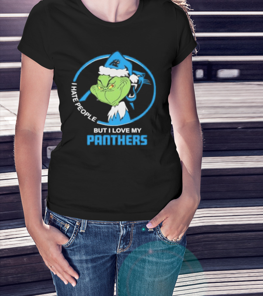 Carolina Panthers Christmas Grinch I Hate People But Love My Panthers T-Shirt