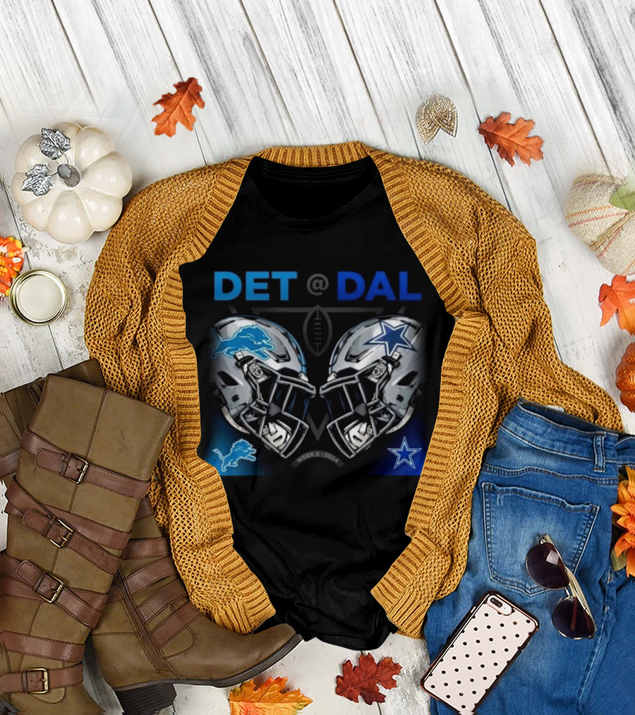 Detroit Lions at Dallas Cowboys Week 6 2024 NFL Matchup Helmets Showdown T-Shirt