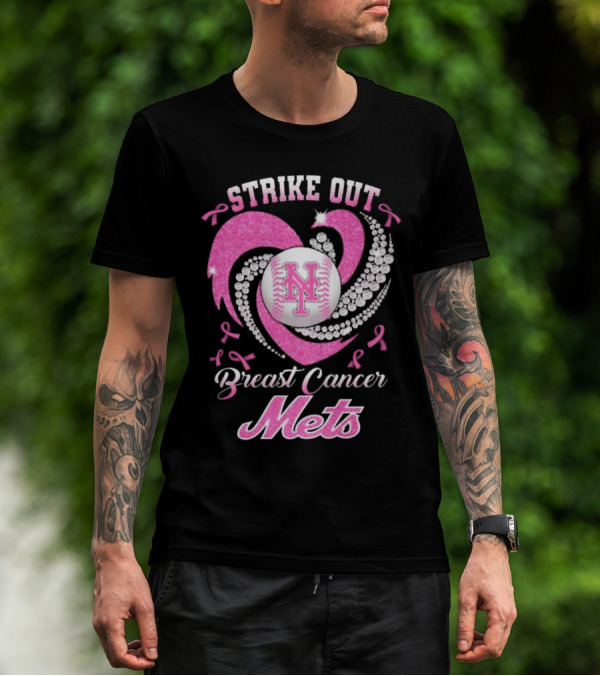 Strike Out Breast Cancer Mets Heart Diamond New York Mets T-Shirt