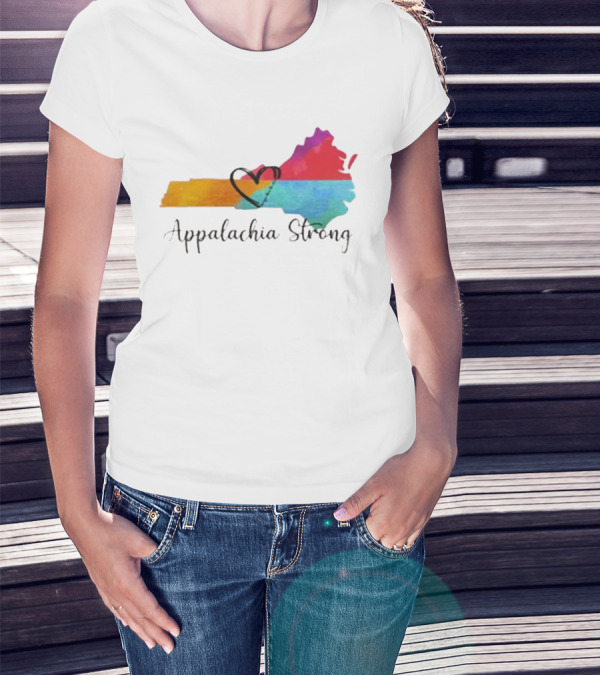 Appalachia Strong Heart Map Hurricane Helene Print T-Shirt