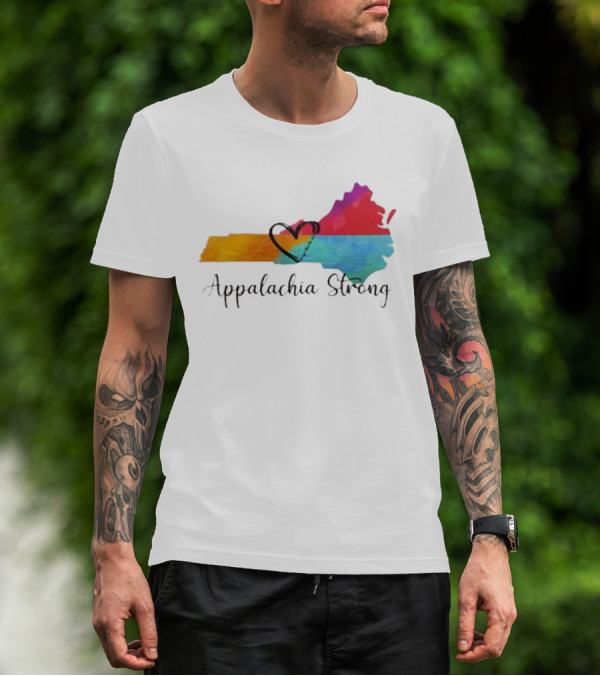 Appalachia Strong Heart Map Hurricane Helene Print T-Shirt