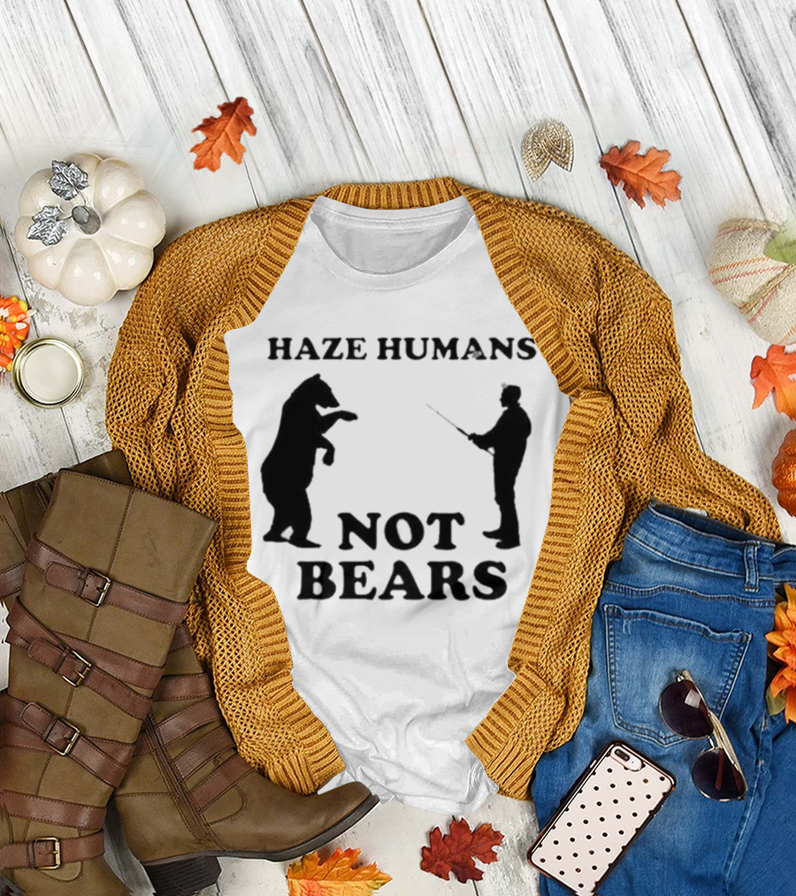 Haze Humans Not Bears Silhouette of Person and Bear Confrontation T-Shirt