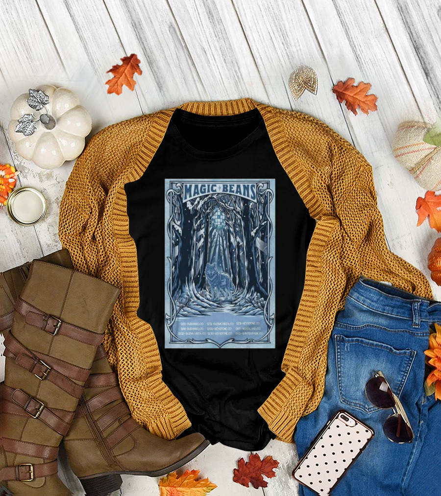 Magic Beans 2024 Colorado Winter Tour Durango to Winter Park Wolf in Snowy Forest Art Deco T-Shirt