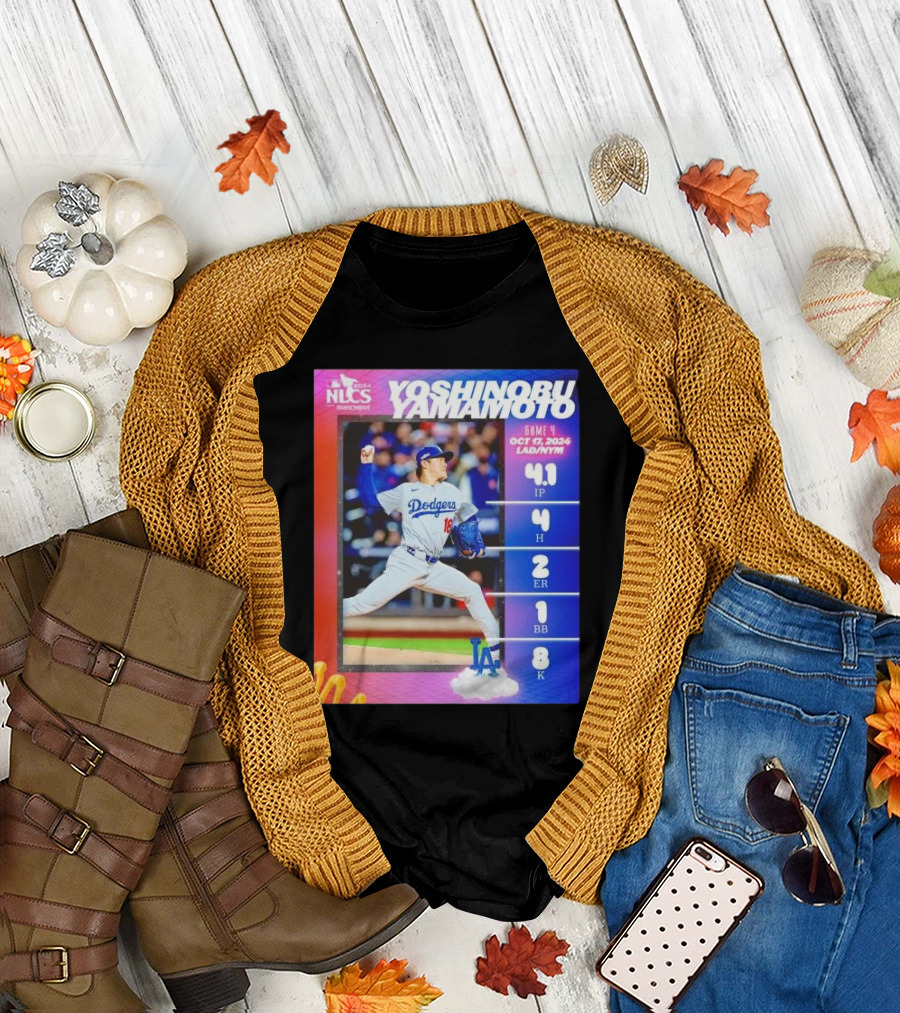 Yoshinobu Yamamoto NLCS Game 4 2024 Los Angeles Dodgers Stats October 17 LAD vs NYM T-Shirt