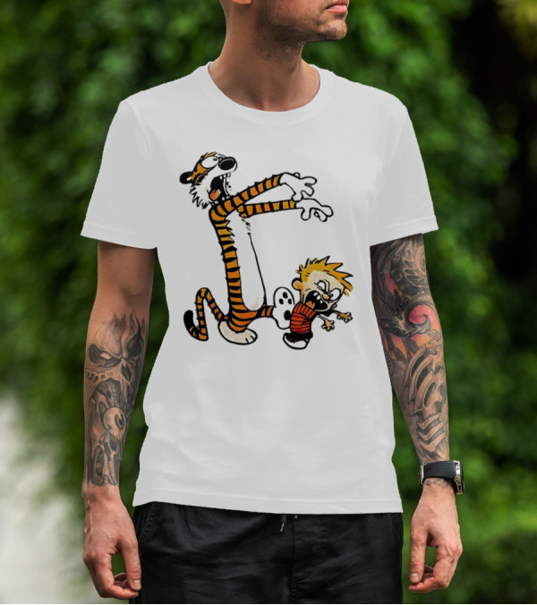 Calvin And Hobbes Playing Zombies Comic Characters Fun T-Shirt