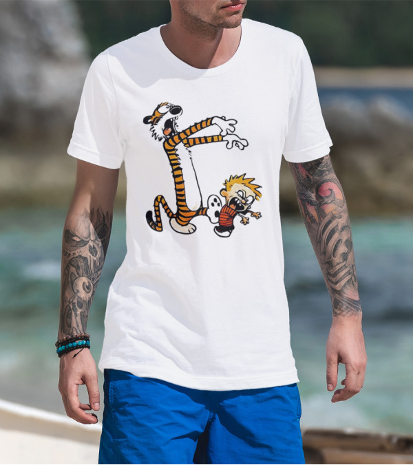 Calvin And Hobbes Playing Zombies Comic Characters Fun T-Shirt