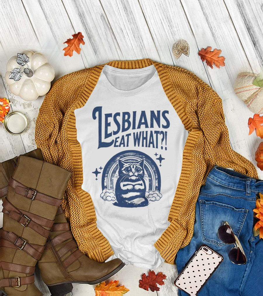 Lesbians Eat What Cat Rainbow Retro Vibe T-Shirt