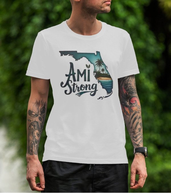 Ami Strong Florida Tropical Palm Beach Scene T-Shirt