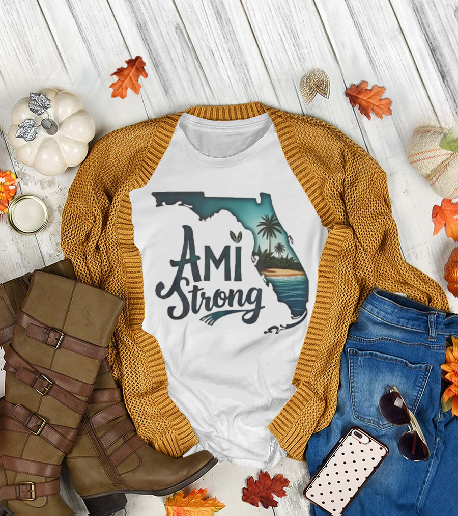 Ami Strong Florida Tropical Palm Beach Scene T-Shirt