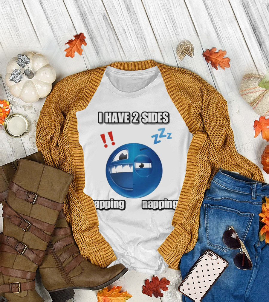 I Have 2 Sides Yapping and Napping Emoji Face with Exclamation and Sleep Symbols T-Shirt