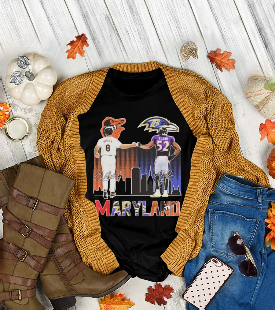 Maryland Sports Baltimore Orioles Ripken Baltimore Ravens Lewis Signatures T-Shirt