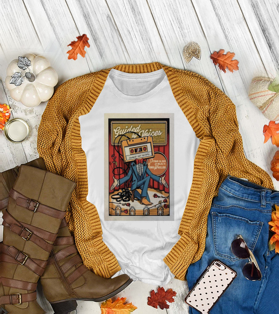 Guided By Voices Oct 26 2024 Ferris Wheelers Dallas Tour Poster with Cassette Tape Head and Roses T-Shirt