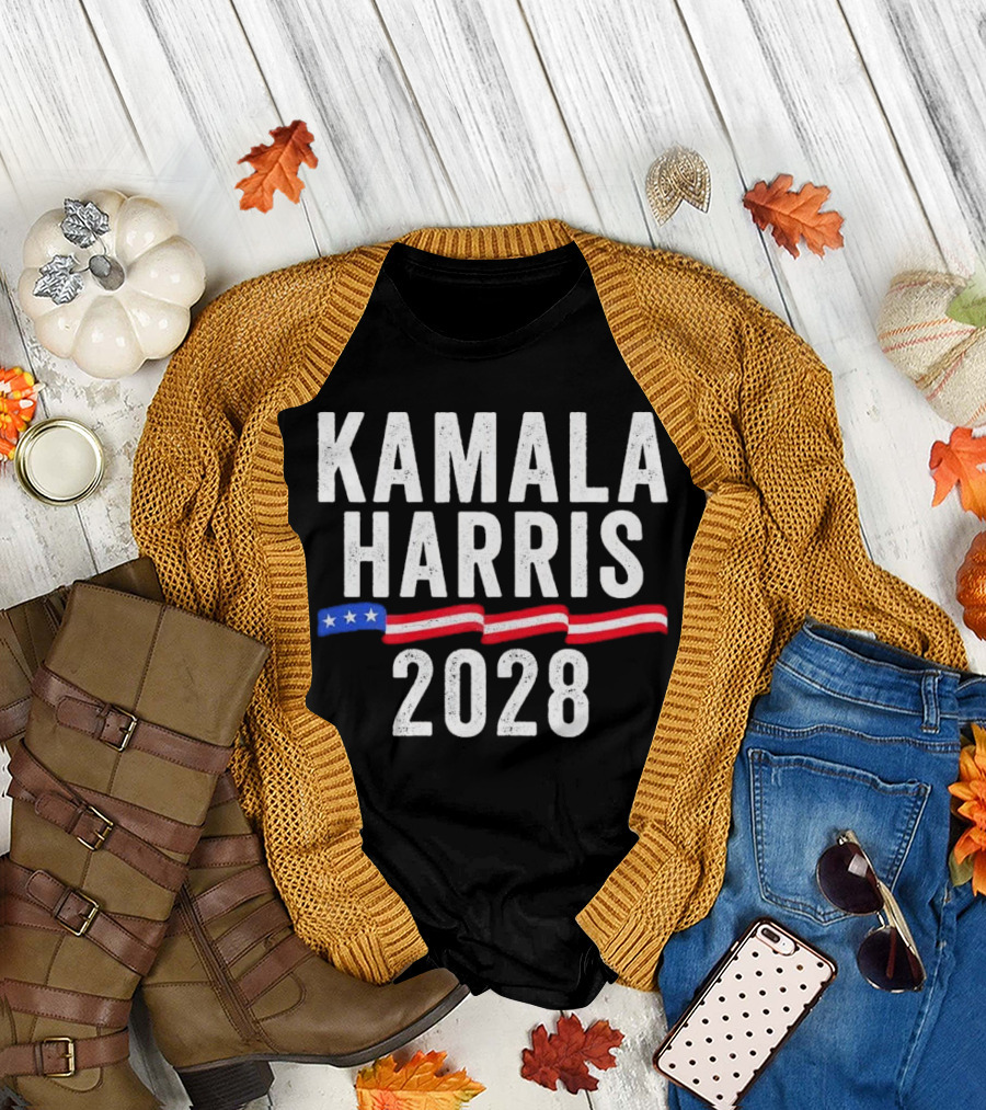 Kamala Harris 2028 with US Flag Stripes and Stars T-Shirt