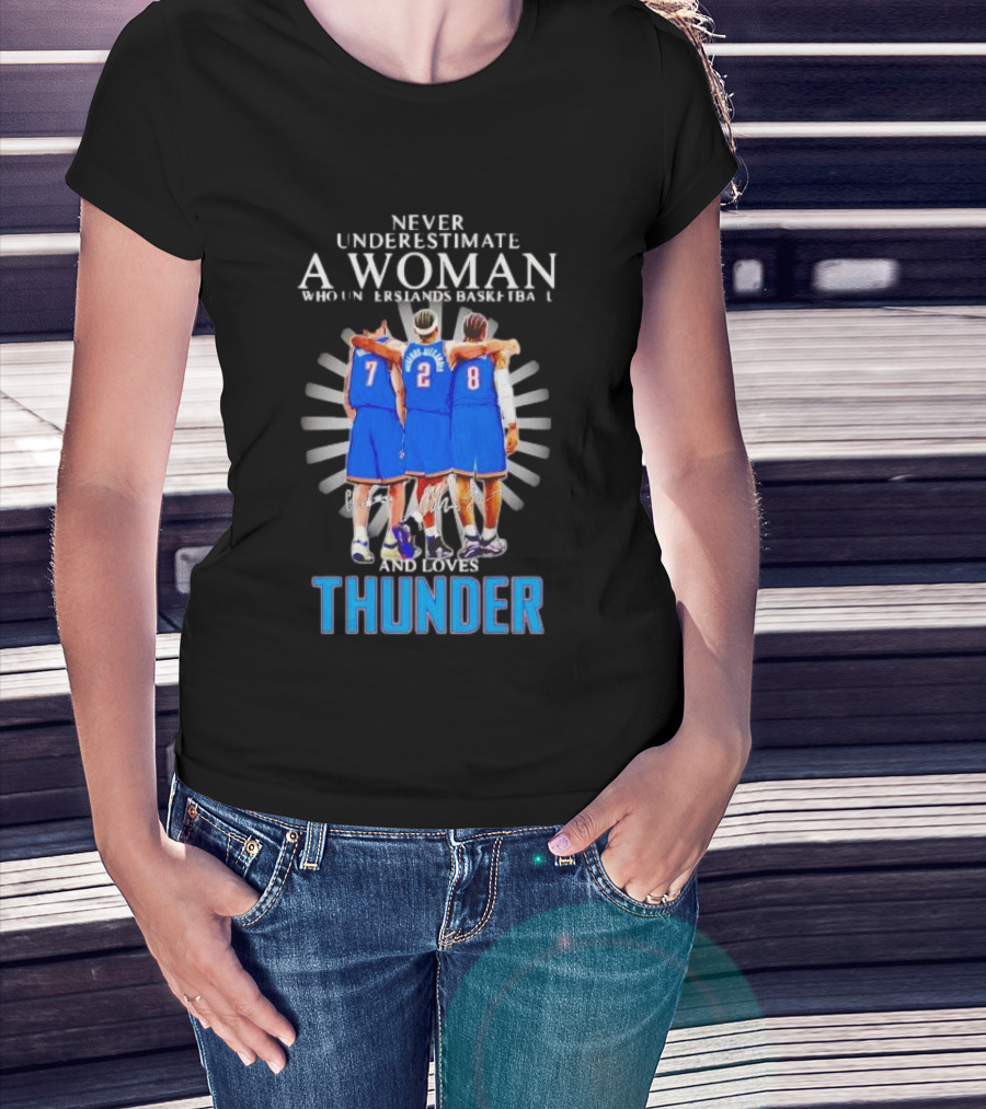 Never Underestimate A Woman Who Understands Basketball And Loves Thunder Players T-Shirt
