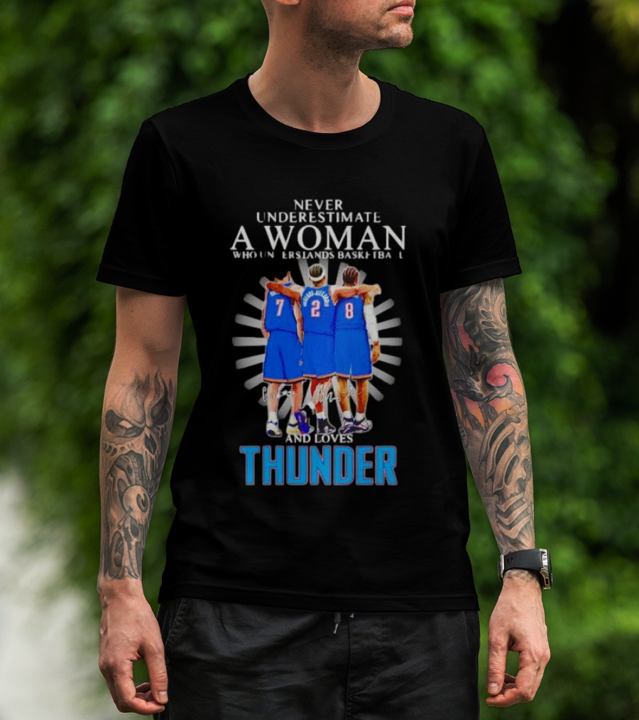 Never Underestimate A Woman Who Understands Basketball And Loves Thunder Players T-Shirt