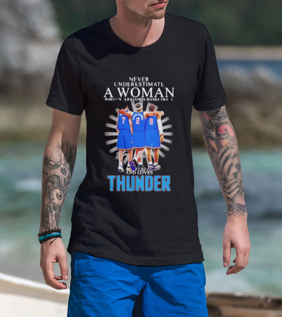 Never Underestimate A Woman Who Understands Basketball And Loves Thunder Players T-Shirt