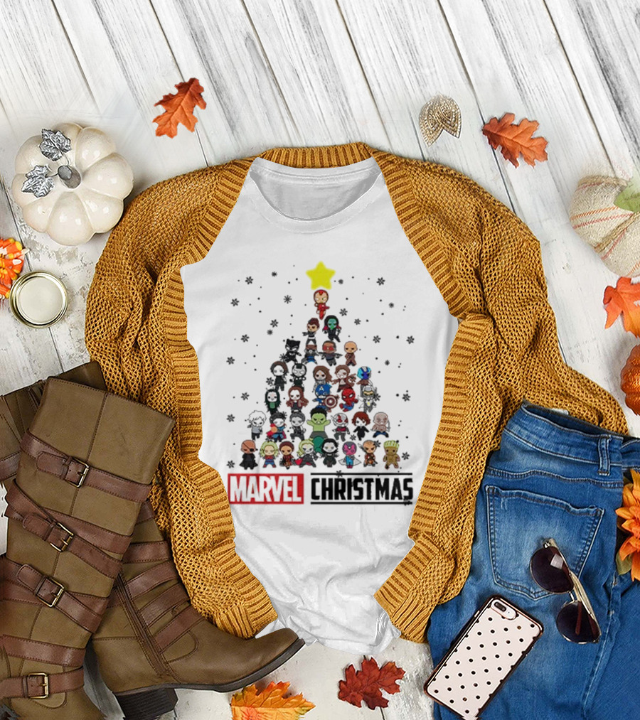 Marvel Christmas Chibi Avengers Characters Tree T-Shirt