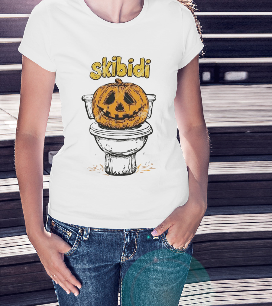 Skibidi Pumpkin On Toilet Jack-o'-Lantern T-Shirt