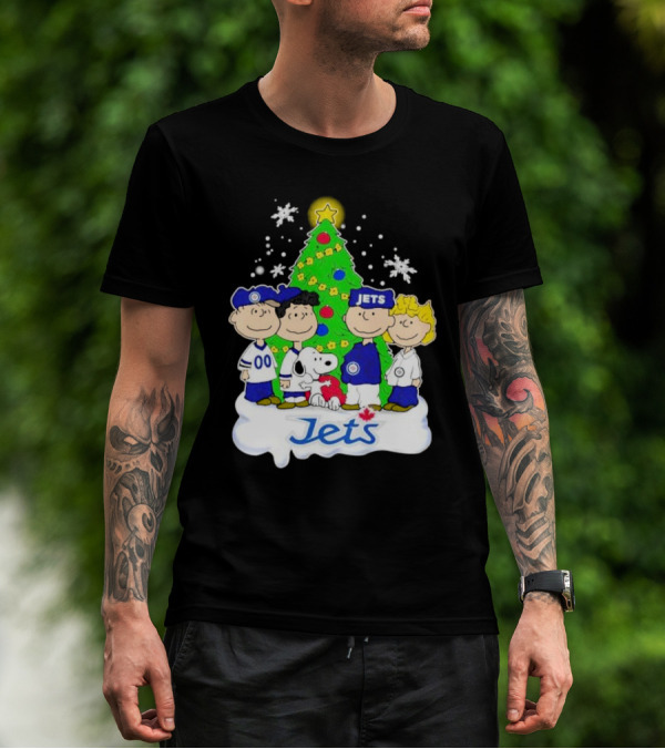 Winnipeg Jets Peanuts Characters Christmas Tree Snoopy Snowflakes T-Shirt