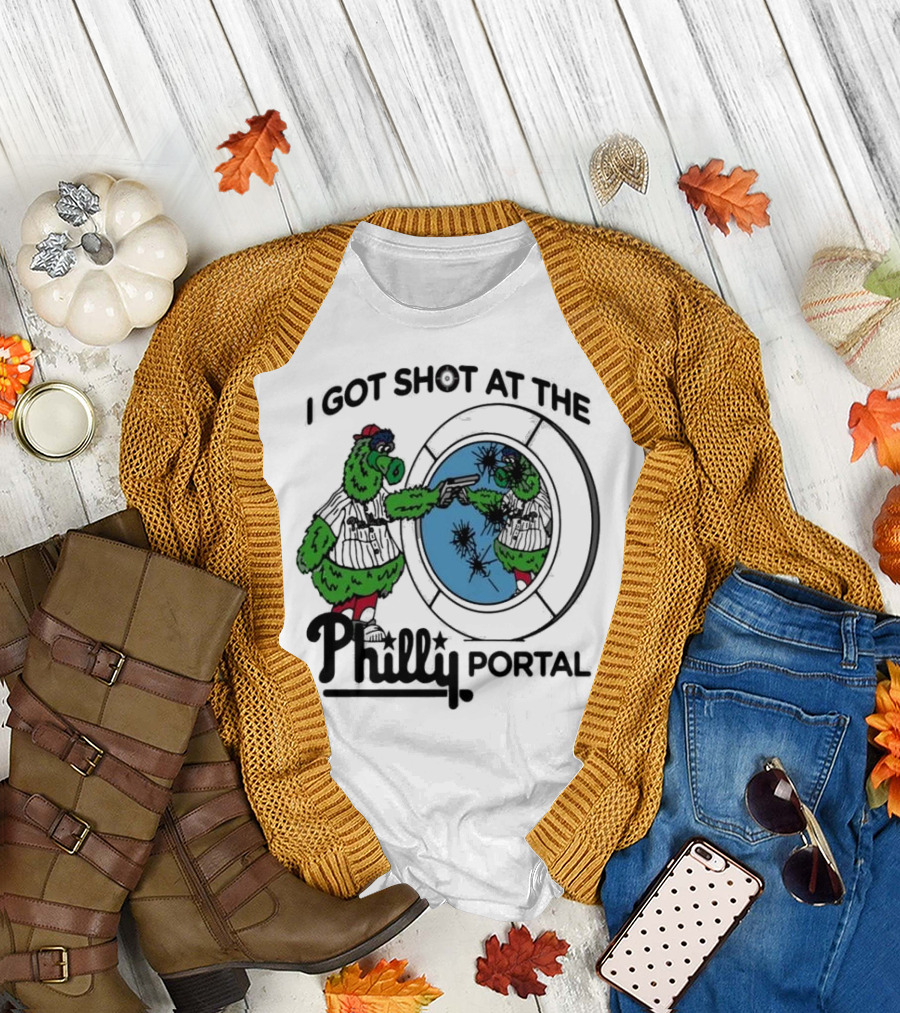 I Got Shot At The Philly Portal With Phillie Phanatic And Reflective Mirror Image T-Shirt