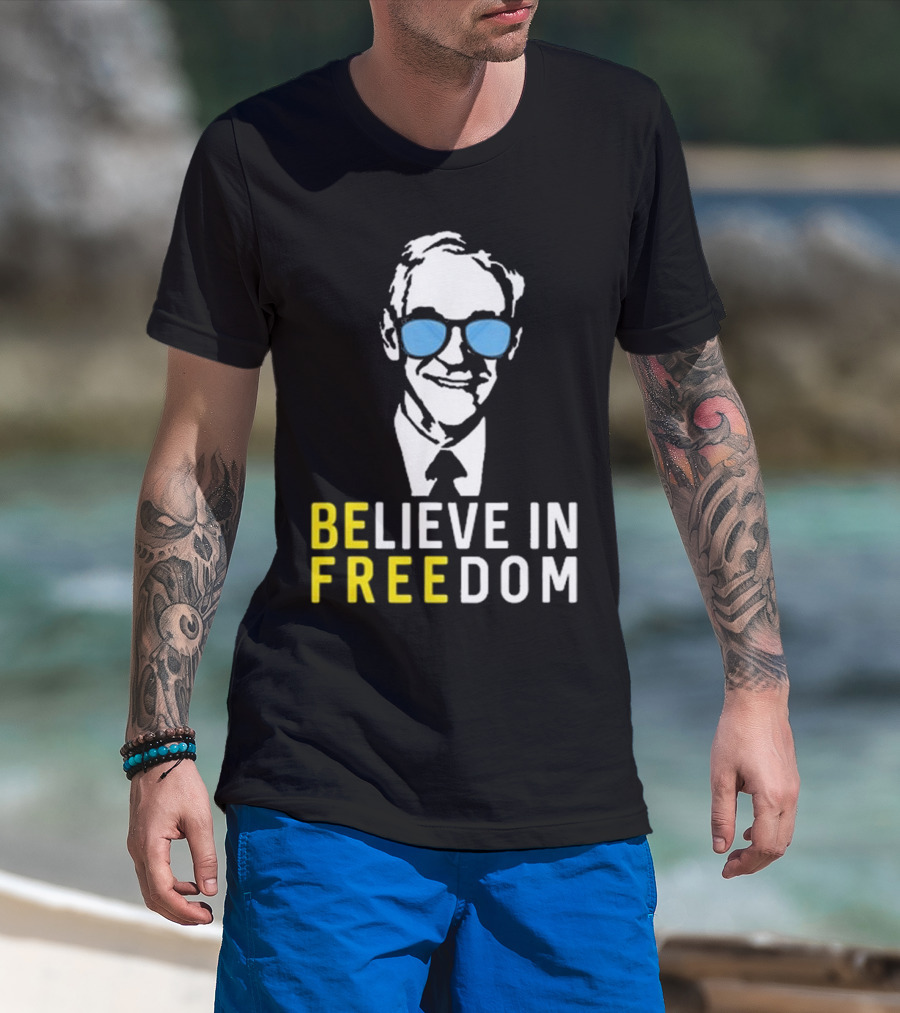 Believe In Freedom Libertarian Ron Paul Blue Sunglasses T-Shirt