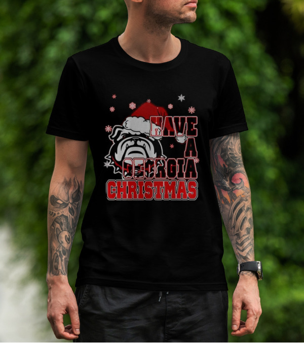 Georgia Bulldogs Have A Merry Christmas With Georgia Bulldogs Logo Snowflakes Santa Hat T-Shirt