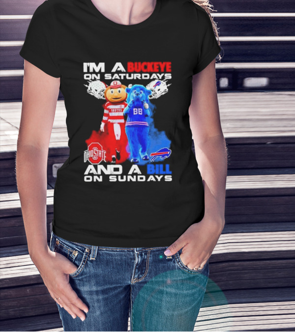 I’m A Buckeye On Saturdays And A Bill On Sundays Ohio State Buffalo Mascots Helmets T-Shirt