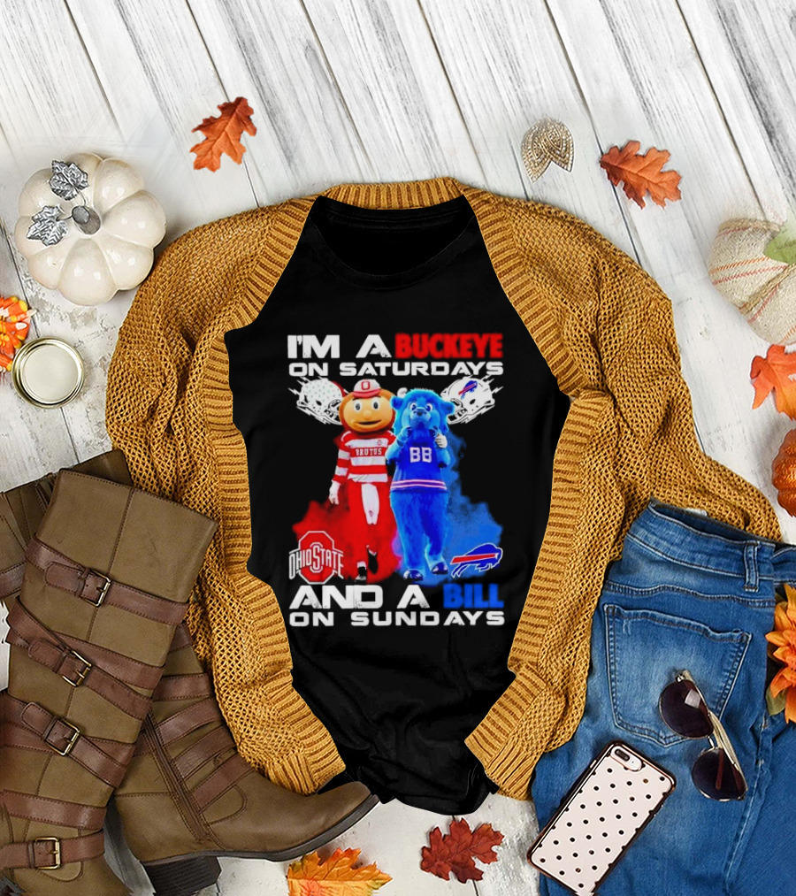 I’m a Buckeye on Saturdays and a Bill on Sundays Ohio State Buffalo Mascots Helmets T-Shirt