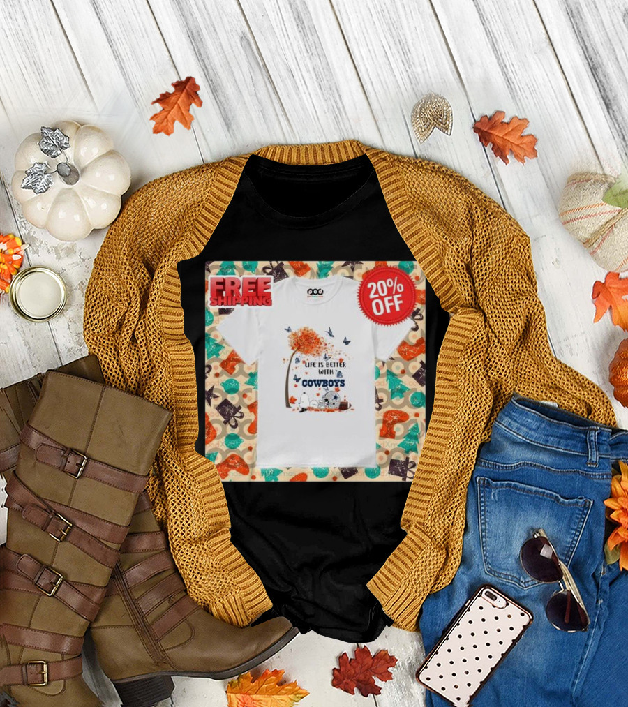 Life Is Better With Cowboys Snoopy 2024 Fall Leaves and Pumpkin Patch T-Shirt