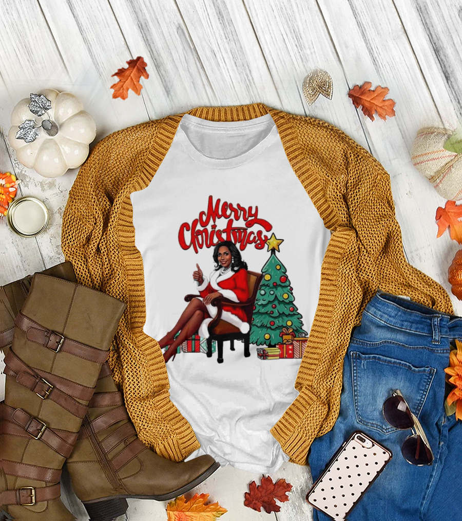 Merry Christmas Kamala Harris Chair Thumbs Up Christmas Tree Gifts T-Shirt