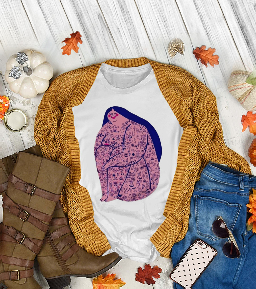Marie Boiseau Tatouée Pink Figure with Detailed T-Shirt