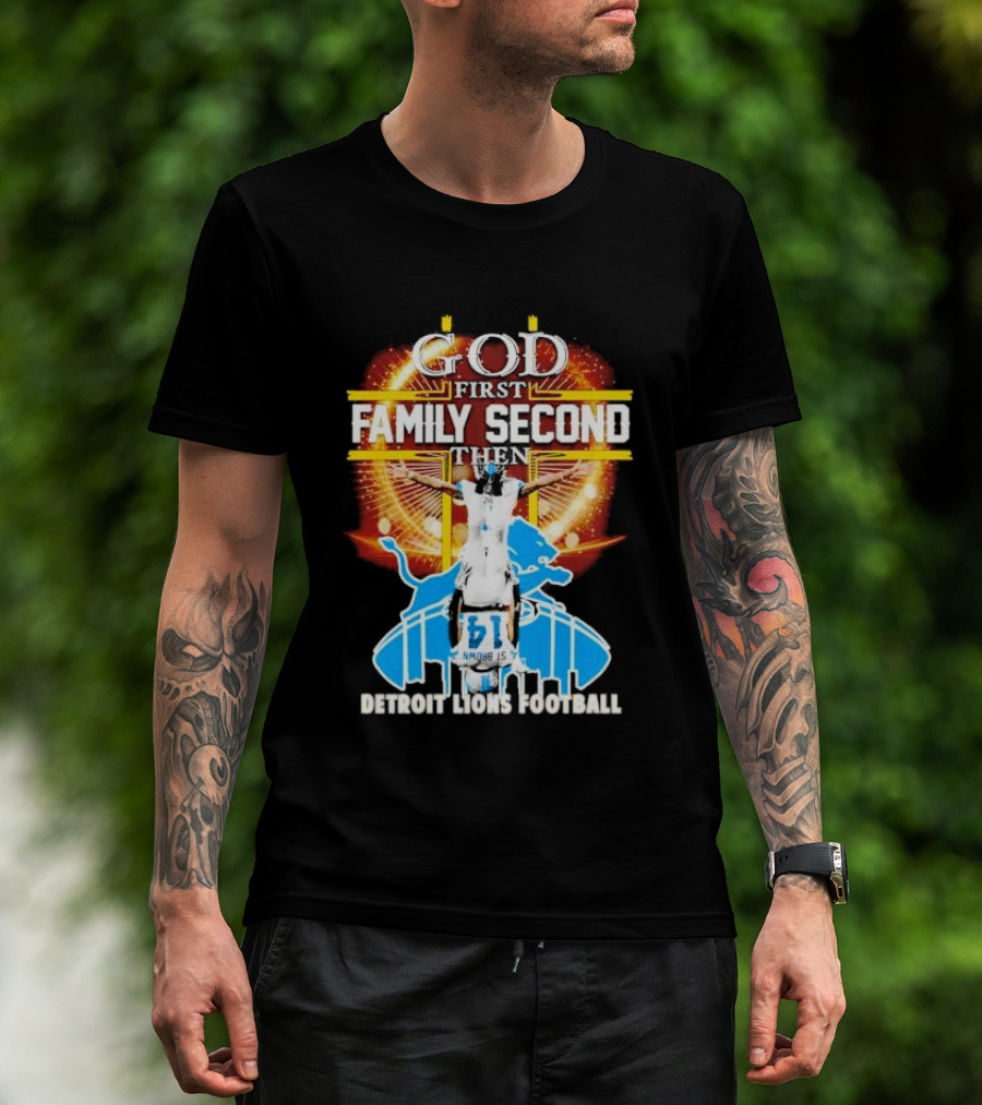 God First Family Second Detroit Lions Football Amon-Ra St. Brown Headstand T-Shirt