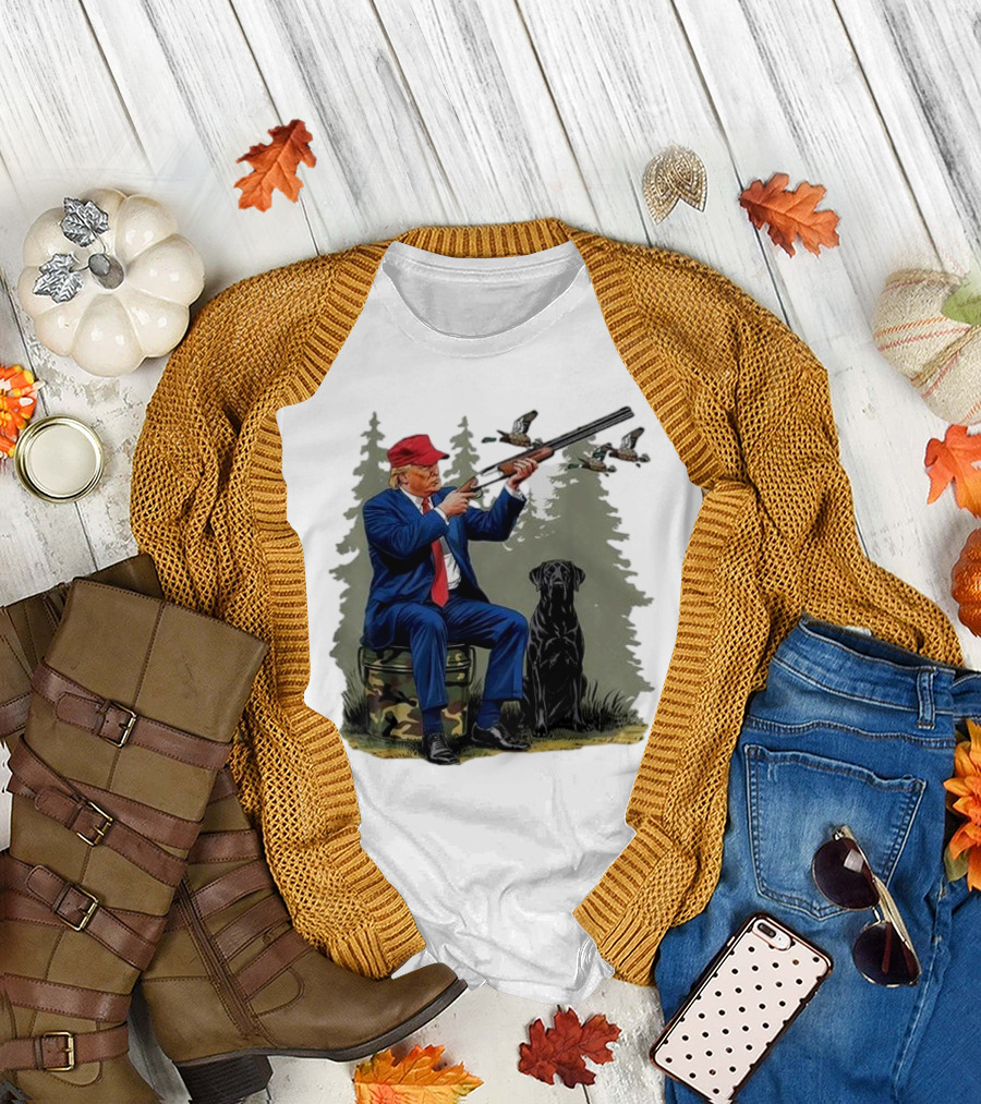 Duck Hunting Trump 2024 with Labrador Retriever in Forest Scene T-Shirt