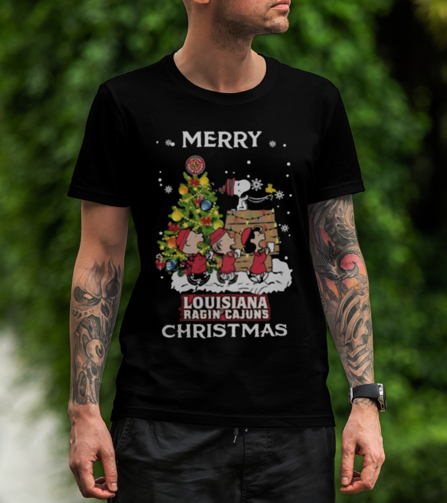 Louisiana Ragin’ Cajuns Snoopy And Friends Merry Christmas T-Shirt